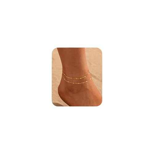 Nanafast Ankle Bracelets for Women, 14k Gold Plated Ankle Bracelet for Women, Waterproof Dainty Anklets, Adjustable Beach Jewelry