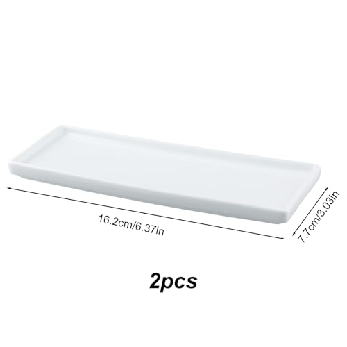 Husalsea Keramik Längliches Tablett Weiß, 2 Deko Tabletts für Schmuck, Kerzen und Badewannenablage, Elegante Badezimmer Ablage und Deko Tablett aus hochwertigem Material