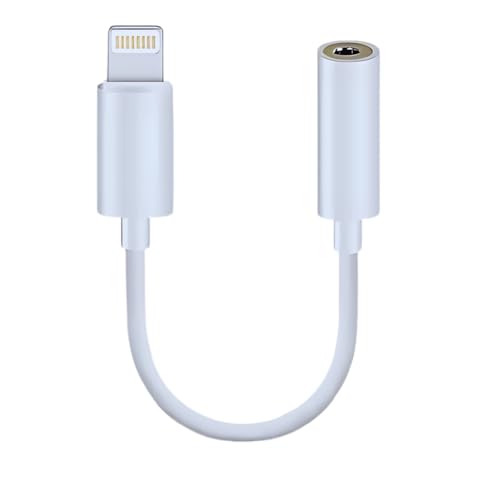 Image of i-Phone 3.5mm Headphone Jack Adapter - Aux Audio Dongle for iPhone 14, 13, 12, 11, XS, XR, X, 8, 7 - Fully Compatible with All iOS Devices for Seamless Audio Connection (White)