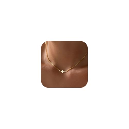 Rotnso Cross Necklace for Women 14K Gold Plated Dainty Small