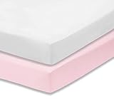 Everyday Kids 2-Pack Fitted Crib Sheets, 100% Soft Breathable Microfiber Baby Sheet, Fits Standard Size Crib Mattress 28in x 52in, Pink Nursery Sheet and White Nursery Sheet