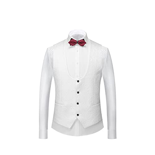 Uninukoo Mens Floral Suits 3 Piece Tuxedo Suit Slim Fit Jacquard Tux Suit Set Shawl Lapel For Wedding Prom Suit Us Size L White #TOP5