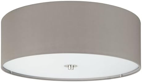 EGLO Lámpara de techo Pasteri, Lámpara de techo en tela de 3 focos, MateriaL acero, tela, vidrio, color níquel mate, pardo, portalámparas E27, diámetro 47,5 cm