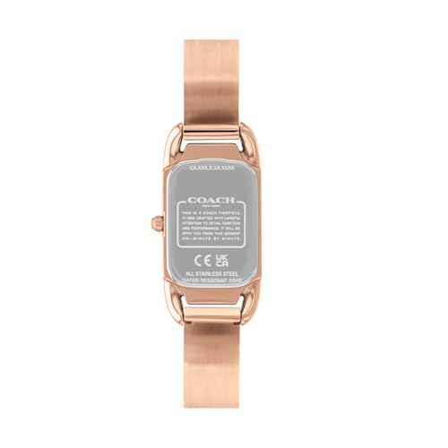 Image of Coach Cadie Qtz Basic Silver White Rectangle Dial Women's Analog Watch|Ionic Plated Rose Gold Steel & Crystals Material|Gold Color Band - 14504197