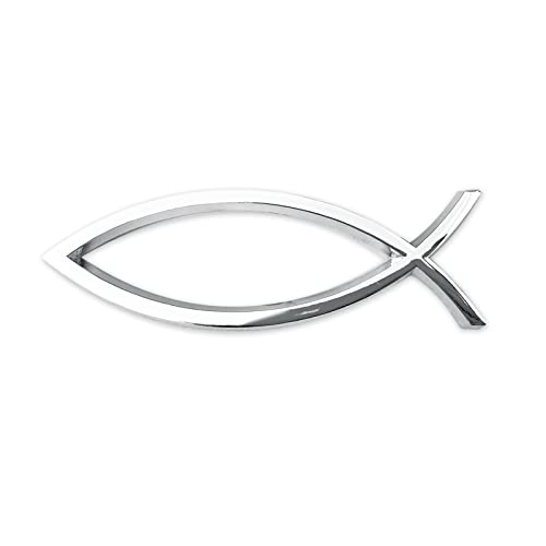 Image of Jesus Fish Christian Car Decals Christian Fish Car Emblem Jesus Fish Car Stickers Plastic Chrome Sliver Symbol Fish Emblem for Car Truck Badge Bumper Stickers (Simple)