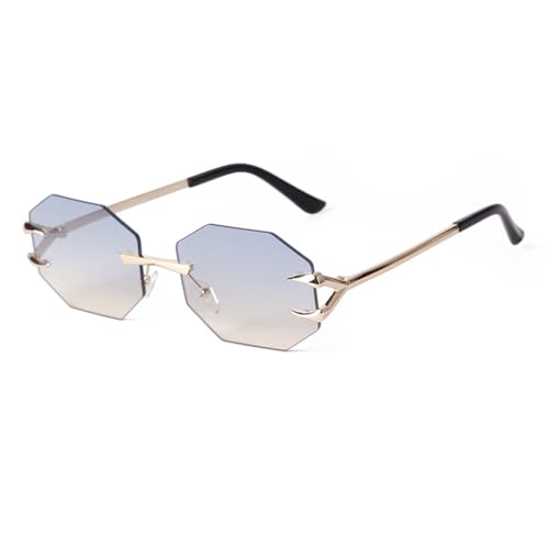 Lunettes de soleil tendance sans monture polygone pour hommes verres dégradés lunettes UV femmes