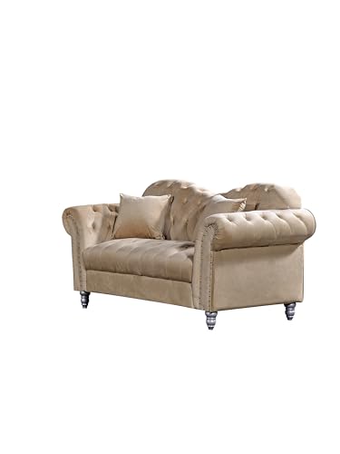 Generico Divano Chesterfield Italiano in Velluto Beige 2 Posti – Elegante, Confortevole e Design Moderno per Salotto