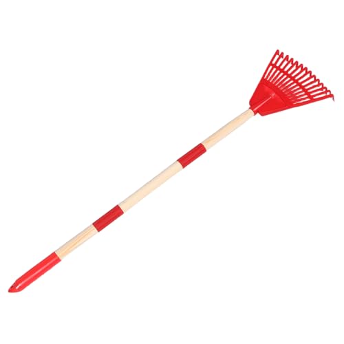 KONTONTY Jardín Rastrillo de Plástico para Mango de Madera Desmontable Herramienta Ancha Forma de Abanico para Limpieza de Césped Flores y Jardinería al Aire