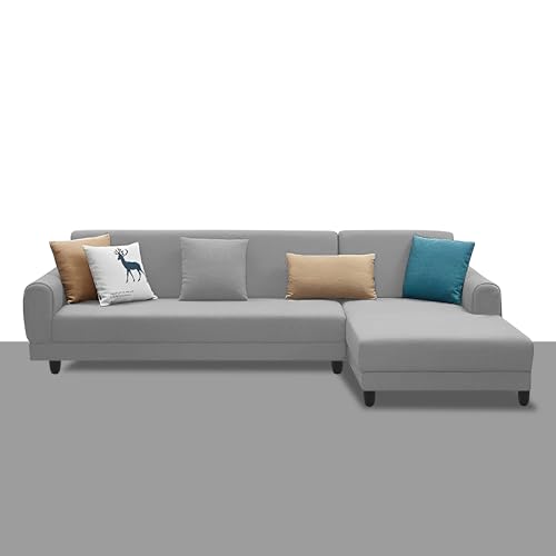 Image of Kraven RHS 6 Seater L Shape Sofa Set for Living Room (Grey Fabric) Premium Fabric Sofa