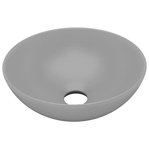 vidaXL Lavabo de Cuarto de Baño Redondo Lujo Tocador Montado Encima Aseo Indoro Cocina Garaje Fácil de Limpiar Moderno Cerámica Gris Claro