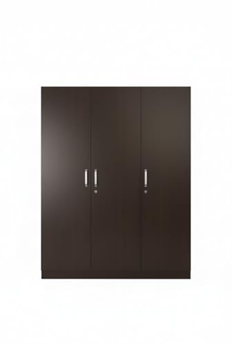 Modern 3-Door Wardrobe, Dark Brown, Wooden Construction with Metal Handles, Contemporary Storage Cabinet