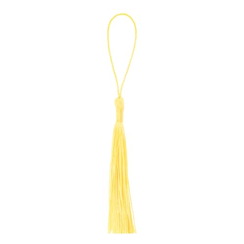 Image of Mandala Crafts Small Pale Yellow Bookmark Tassels - 100 Bulk Silky Mini Craft Tassels with Loops for Bookmarks, Jewelry Making, Graduation Decorations, and Keychains