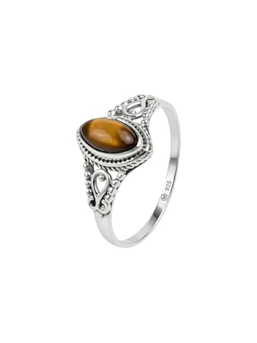 mantraroma Bague femme argent 925 Oeil de tigre pierre précieuse marron discrète ludique
