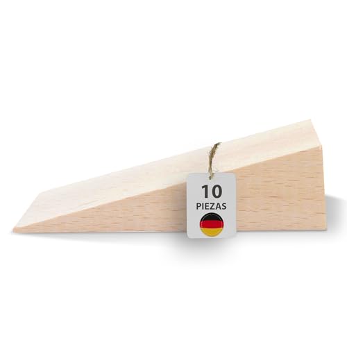 haggiy cuña de madera dura - juego de cuñas de madera - cuñas de haya natural - tope de puerta - ideal para muebles, montaje, bricolaje -(LxAxAlt.) 90 x 30 x 25 mm (10 Unid.)