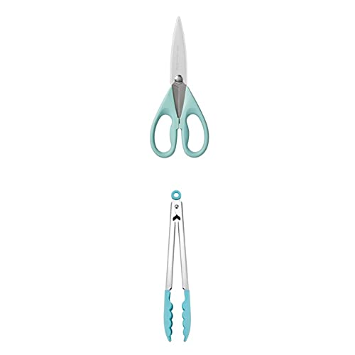 Kitchenaid All Purpose Shears With Protective Sheath, 8.72-Inch, Aqua Sky & Kitchenaid Silicone Tipped Stainless Steel Tongs, 10.26 Inch, Aqua Sky #TOP14