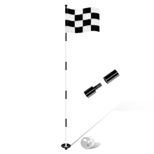 KINGTOP 6ft Golf Flagstick Upgraded Portable Five-Section Design for Backyard Practice Putting Green Driving Range Checkered Golf Flag Hole Cup Set Gift Idea 1-Pack