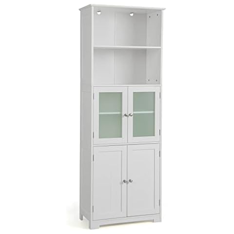 COSTWAY White Bathroom Tall Storage Cabinet Cover