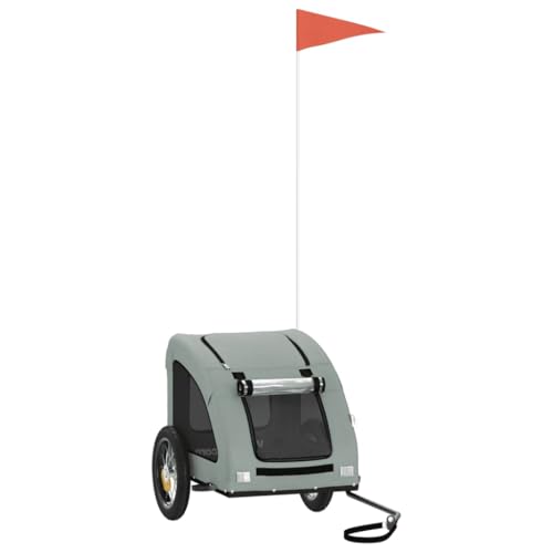 vidaXL Fahrradanhänger für Hunde, Hundeanhänger mit Reflektoren Flagge, Hundetransporter Maximale Belastbarkeit 30kg, Grau Oxford-Gewebe Eisen vidaXL Fahrradanhänger für Hunde, Hundeanhänger mit Reflektoren Flagge, Hundetransporter Maximale Belastbarkeit 30kg, Grau Oxford-Gewebe Eisen
