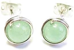 Light Green Aventurine and Sterling Silver Wire-Wrapped Post Earrings