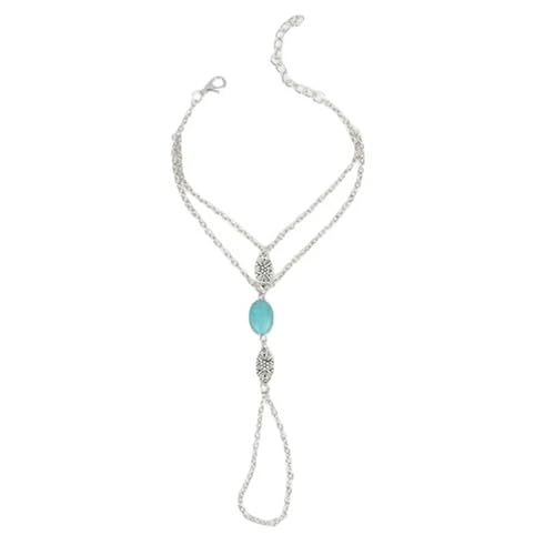 Bijoux boho femme : bracelet chaîne punk plaqué argent et bague verte
