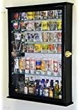 Large Mirror Backed and 7 Glass Shelves Shot Glasses Display Case Holder Cabinet , Black