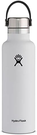 Hydro Flask Water Bottle 621 ml (21 oz), Stainless Steel & Vacuum Insulated, Standard Mouth with Leak Proof Stainless Steel Cap, Black