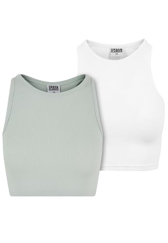 Urban Classics Damen Top Cropped Rib Top 2-Pack, 2er Pack Top für Frauen, kurz geschnitten, Slim Fit, erhältlich in vielen Farben, Größen XS-5XL