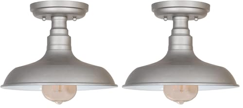 Image of Design House 519876 Kimball Industrial Farmhouse 1-Light Indoor Semi-Flush Ceiling Mount Light with Metal Shade for Kitchen Hallway Dining Room Bedroom, Galvanized Paint (Pack of 2)