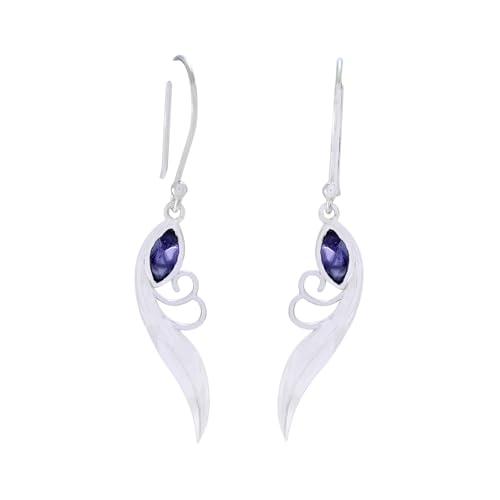 Boucles d'oreilles iolite naturelle et argent 925 style prestige plume