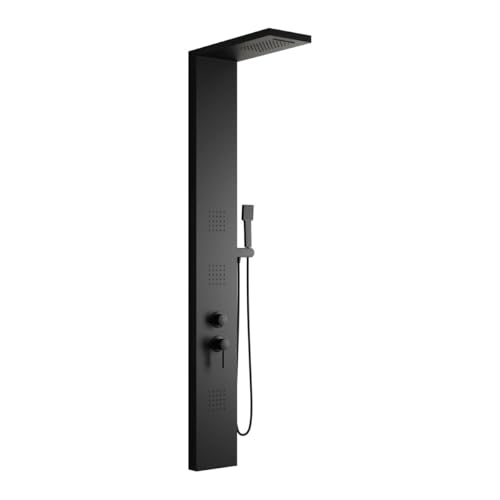 AMBRA WATER Colonna pannello doccia in acciaio inox con doccetta, flessibile e getti orizzontali massage modello sirio, Nero Opaco