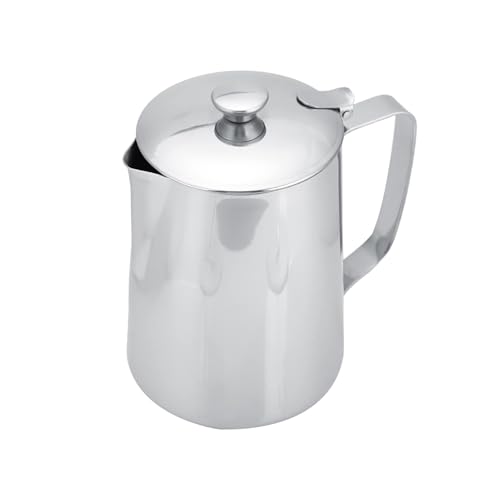 Haosie Stainless Steel Pitcher, 350ml Milk Pitcher with Lid,Stainless Steel Coffee Cup Mug Milk Frothing Jug for Latte Coffee Art for Office Kitchen (4.13in Height)