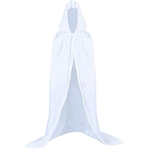 Capa Larga Terciopelo con Capucha,Disfraz de Fiesta Halloween y Carnaval,Disfraces para Adulto Mujeres Hombres(Blanca)