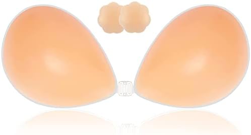SWEMNED Adhesive Bra Strapless Sticky Invisible Push up Silicone Bra for Backless Dress with Nipple Covers Sticky Bra Pink