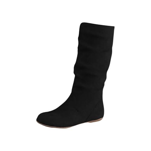 Generico Zapatos de mujer Botines de moda medio pantorrilla con plataforma altos Botines de mujer con piel fina gamuza zapatos de invierno cremallera lateral impermeables moda botas al aire libre,