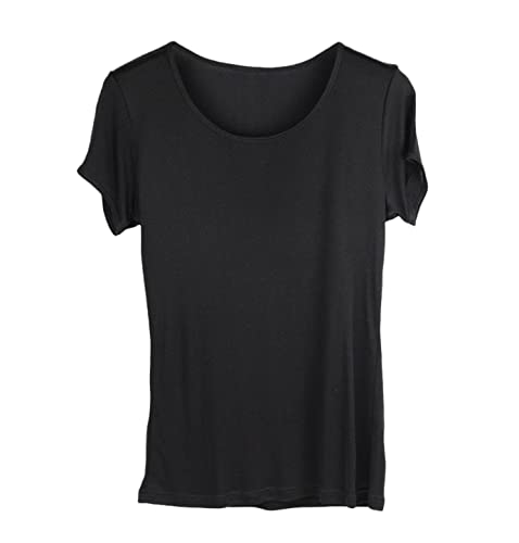 T-shirt en soie véritable femme manches courtes col rond été noir taille XXL