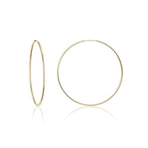 Real Solid 14K Yellow Gold Round Endless Hoop Earrings - 1mm Thick- 10MM-60MM