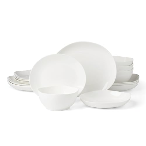 Image of Lenox Dinnerware Set, Studio 1414 Curve 16-Piece Set, Service For 4, Bone China Material, Dishwasher & Microwave Safe, Home And Kitchen, Kitchen And Dining, Plates And Bowls Sets (White, 16 Pieces)
