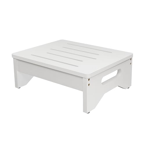 Wooden Step Stool for Adults & Kids Non-Slip Rubber Feet 6.5 INCH High Lightweight Small Step 450 LBS Capacity Bed Step Stool for High Bed Bathroom & Kitchen (White)