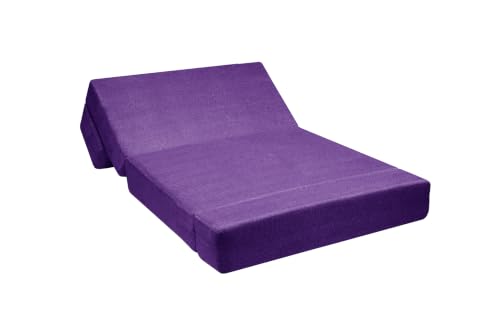 Image of Sofa Cum Bed with Jute Fabric, Convertible One Seater Sofa Bed 3x6 Ft, Comfortable Cushioned Seating, Space Saving Design for Living Room, Bedroom & Guest Room - Purple Color