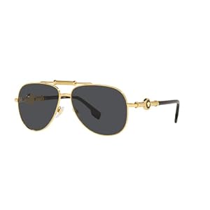 Versace Unisex Sunglasses Gold Frame, Dark Grey Lenses, 59MM