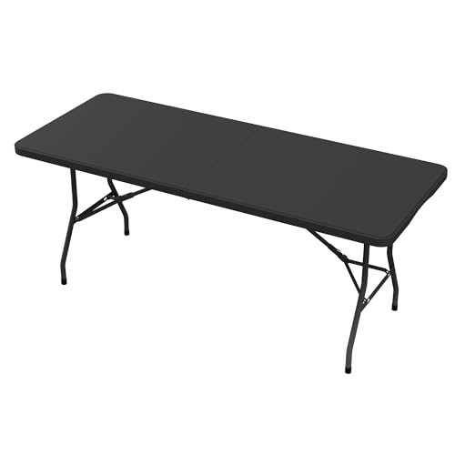 YITAHOME Outdoor Klapptisch faltbar 180 x 75 cm mit Tragegriff - Wetterfester Gartentisch, Campingtisch, Tapeziertisch für Garten, Camping, Balkon, Strand BBQ und Party - Schwarz