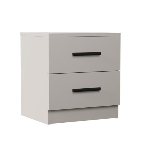 amuéblate Online - Mesita de Noche Estilo Nórdico Modelo Alaska con 2 cajones, Diseño Práctico y Elegante, Color Beige, Medidas: 40 cm Ancho x 46,5 cm Alto x 35 cm Fondo