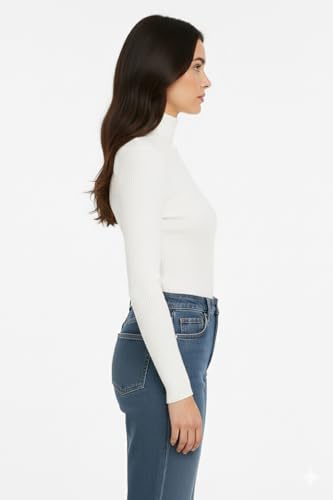 Image of Women Ribbed High Neck Full Sleeve Pullover Sweater|Solid Stretchable Slim Fit Winter Wear Top for Casual & Office Use