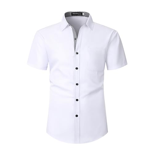 YAOBAOLE Chemises Homme Manches Courtes Casual Business Formelle Chemise Mariage Habillée Hommes Regular Fit Blanc XL