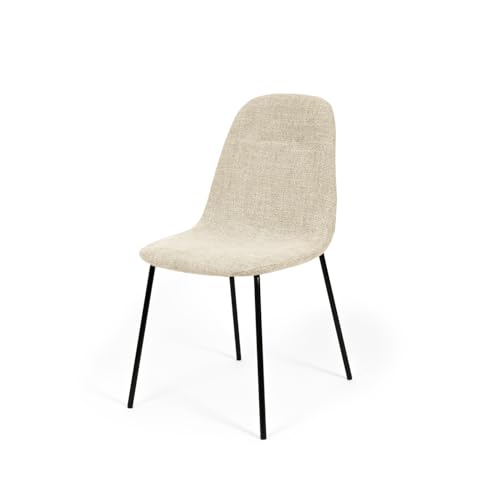 Genérico Pack 4 Sillas de Comedor Paola, Silla de Comedor Acolchada Color Beige con Patas Metálicas Negras, Diseño Contemporáneo Tapizado