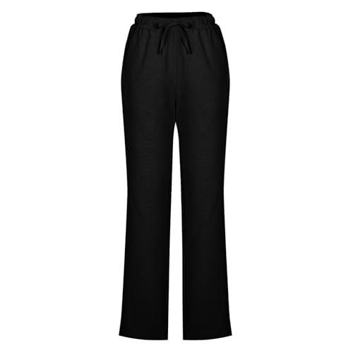 Linen Pants Women Petite Suumer Pull On High Waist Straight Leg Pants Drawstring Loose Beach Trousers with Pockets3