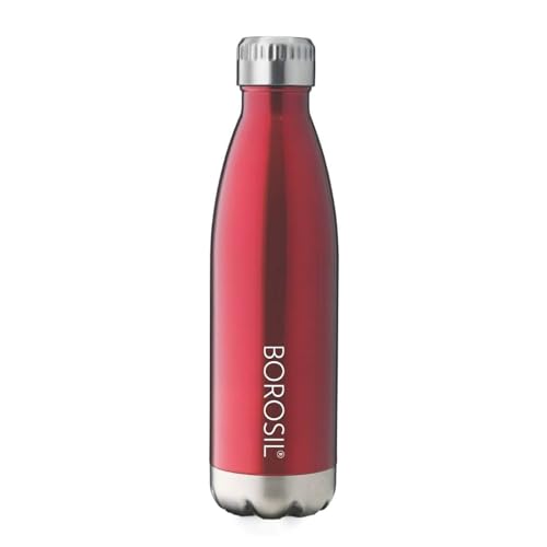 Borosil Stainless Steel Hydra Bolt Trans - Vacuum Insulated Flask Water Bottle, Red, 1L