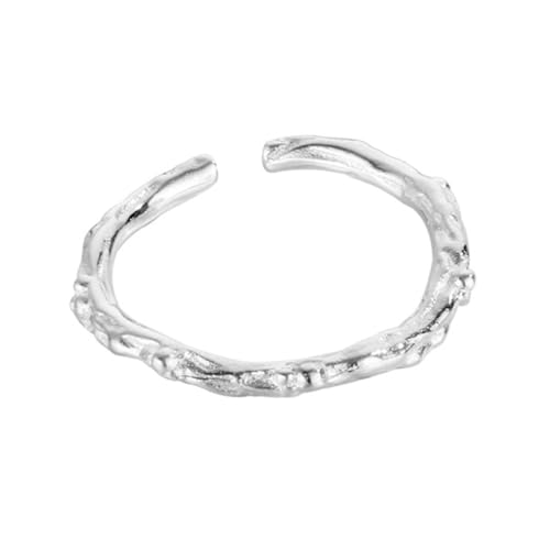 REKALFO Anillo ajustable con rama abierta Anillo vintage con diseño de enredadera Alianzas minimalistas apilables para mujer Ideal para llevar con ropa informal en fiestas de graduación Plata