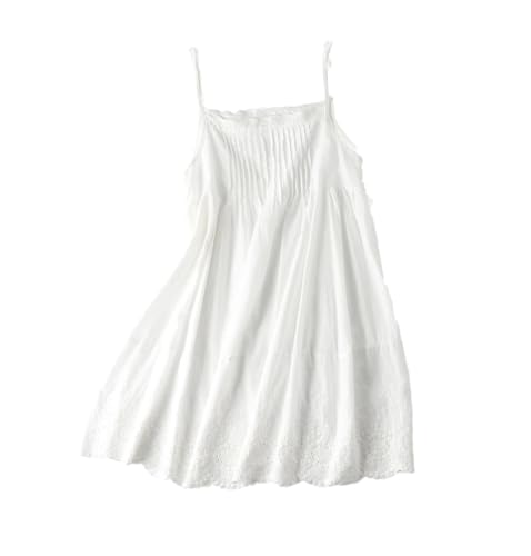 Kiioouu Spring Cotton Slip Dress Adjustable Shoulder Strap Embroidery Gentle Cute Dress