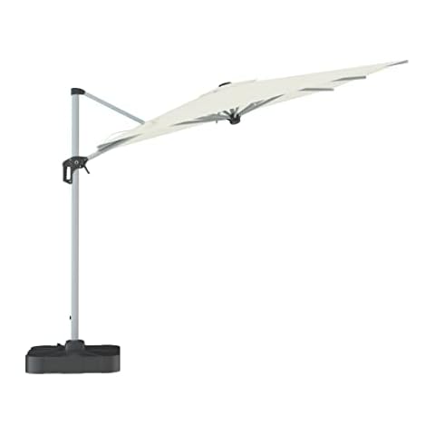 Midtown Umbrellas The Grande Square 9 x 9 FT Outdoor Cantilever Patio Umbrella w/Sunbrella Canvas Natural Acrylic Fabric - 8 Rib Frame Offset w/Tilt & 360° Rotate Pedal System - Silver Frame Cover
